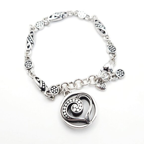 Brighton Ayu Heart Retired Silver Tone Puffy Chain Charm Bracelet - Picture 1 of 3